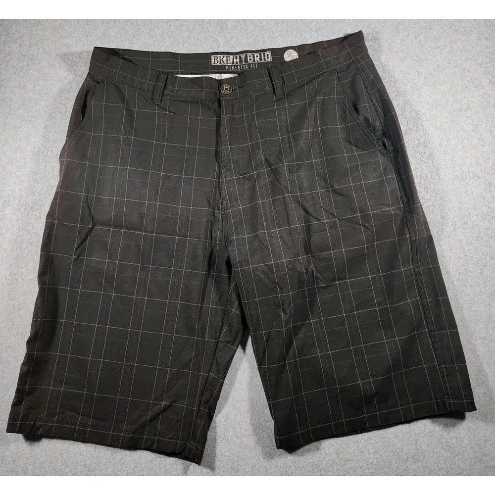 Buckle BKE Hybrid Men's Chino Shorts, Size 36, Black Plaid, 12" Inseam, Athletic